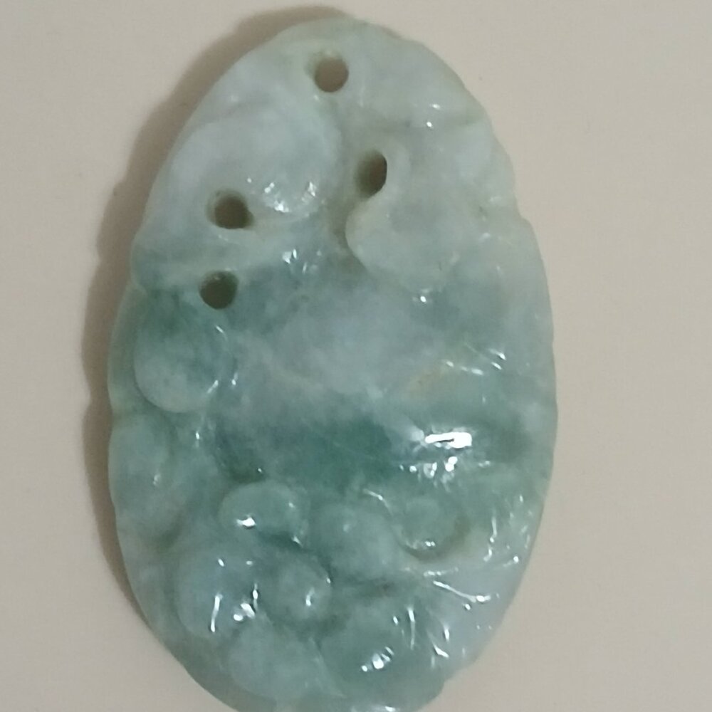 Vintage Hand-Carved Floral Jadeite Pendant